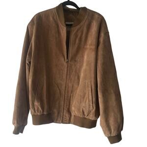 Identity Vintage 90s Men's Size Large Tan Leather Bomber Coat Jacket